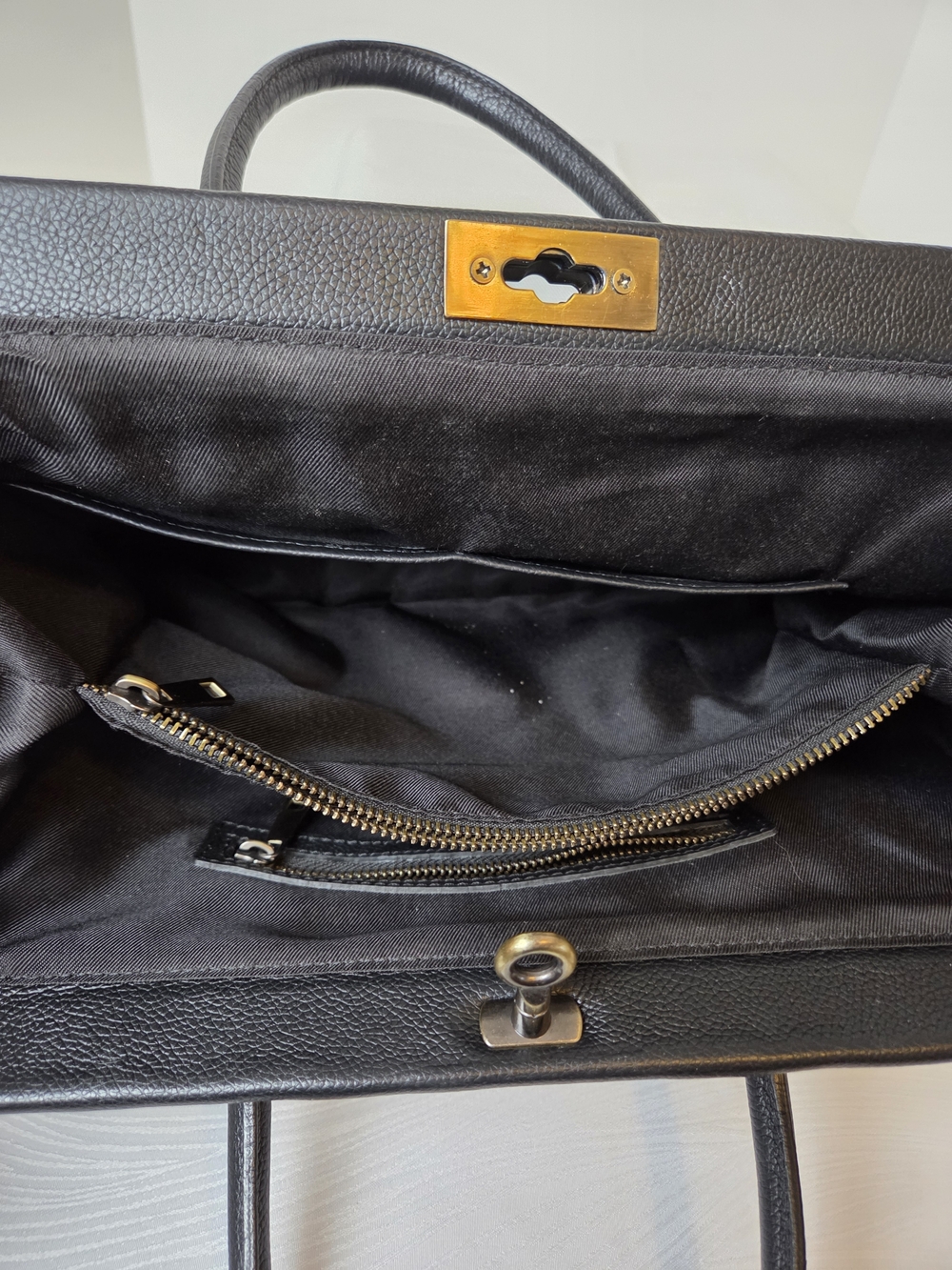 Black Leather Top-Handle Women's Bag with Gold Hardware - Picture 7 of 9